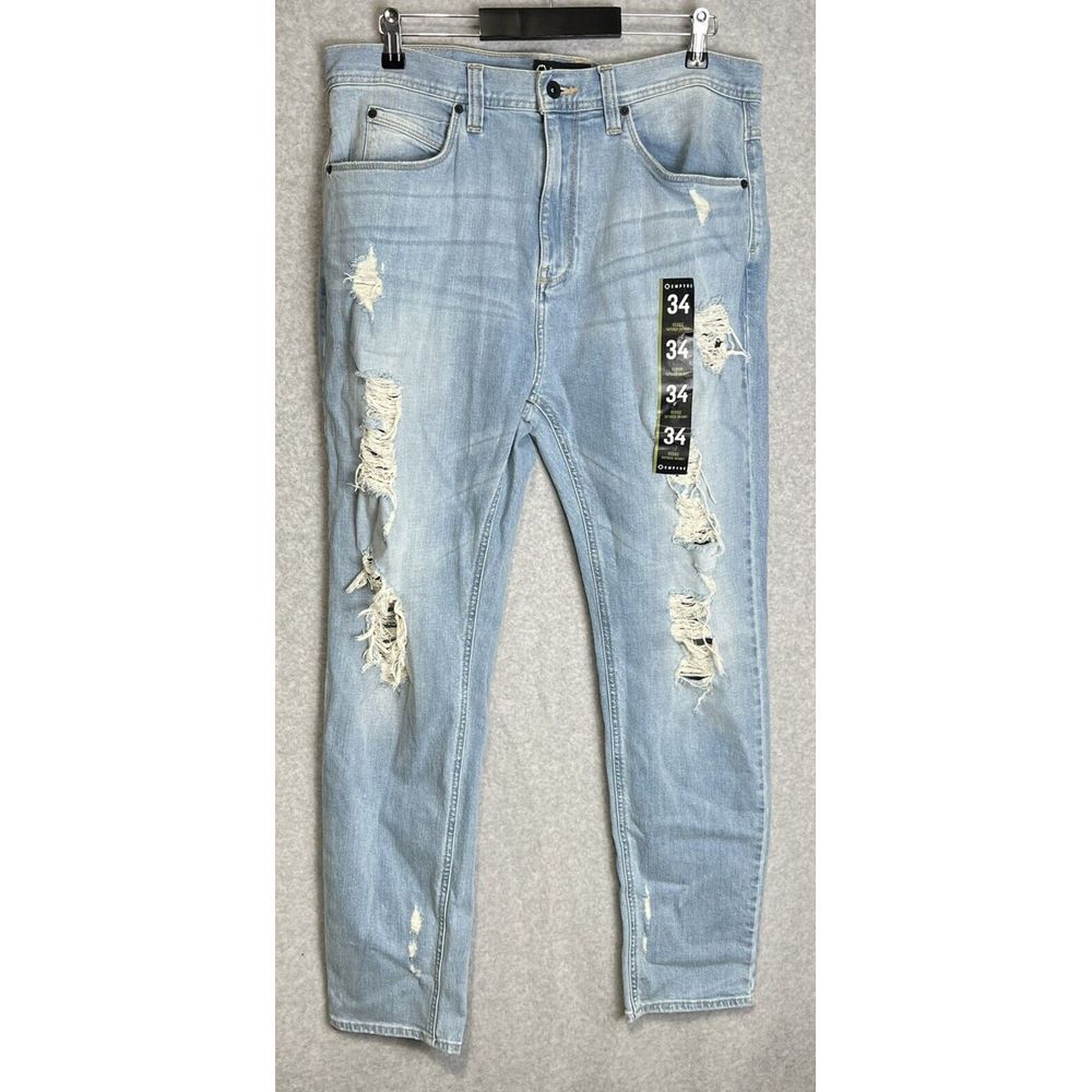 Empyre Verge Jeans Mens Size 34 Distressed Light Wash Tapered Skinny NEW